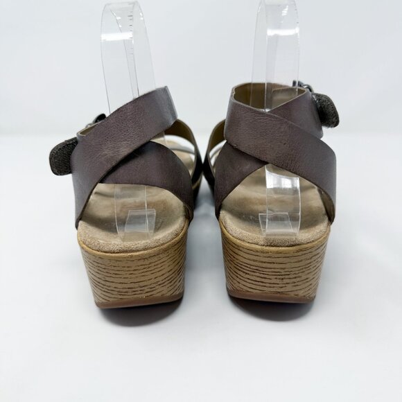 Dansko Taupe Leather Wedge Sandals Size EU 39/US 8.5-9 Comfort Shoes Open Toe - Picture 4 of 11